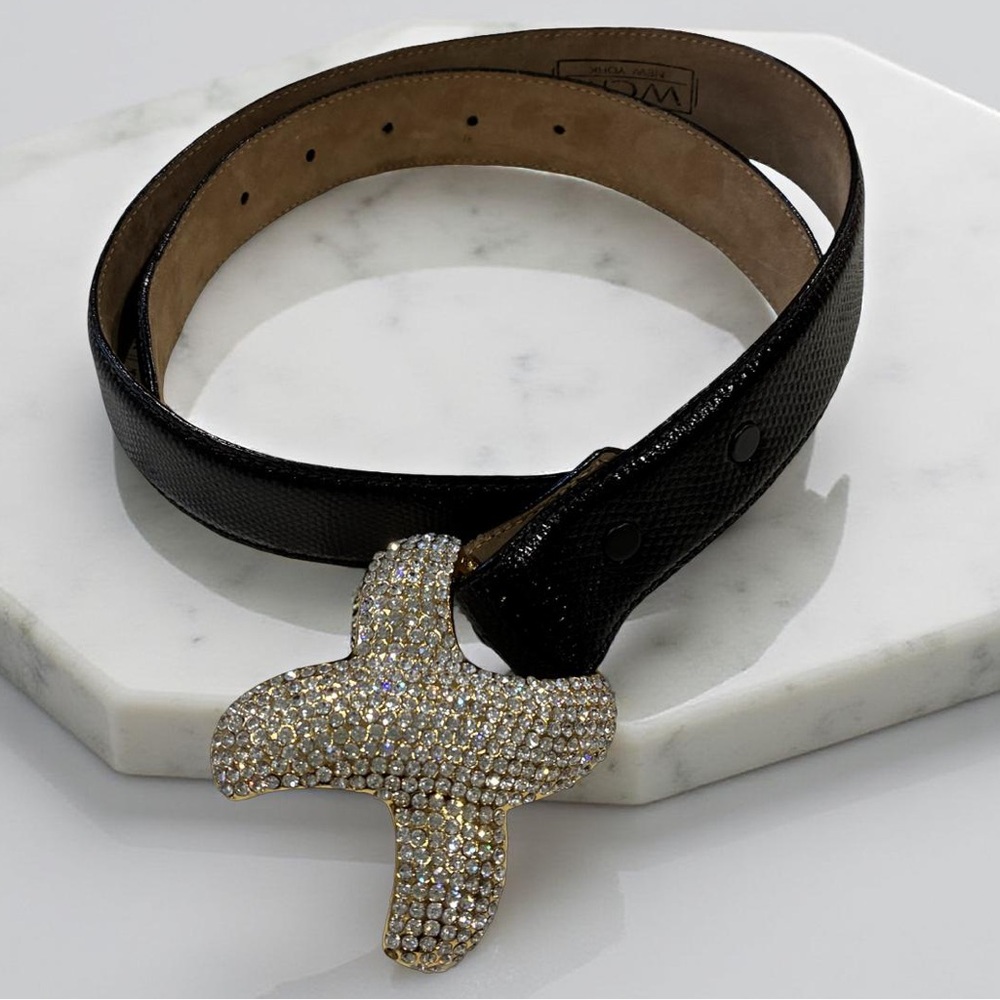 [L] WCM New York Belt Genuine Reptile – Rhinestone X Buckle vintage treasure